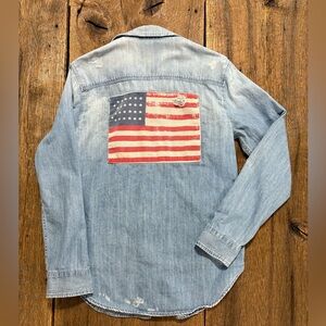 Mother brand denim shirt with American Flag Patch